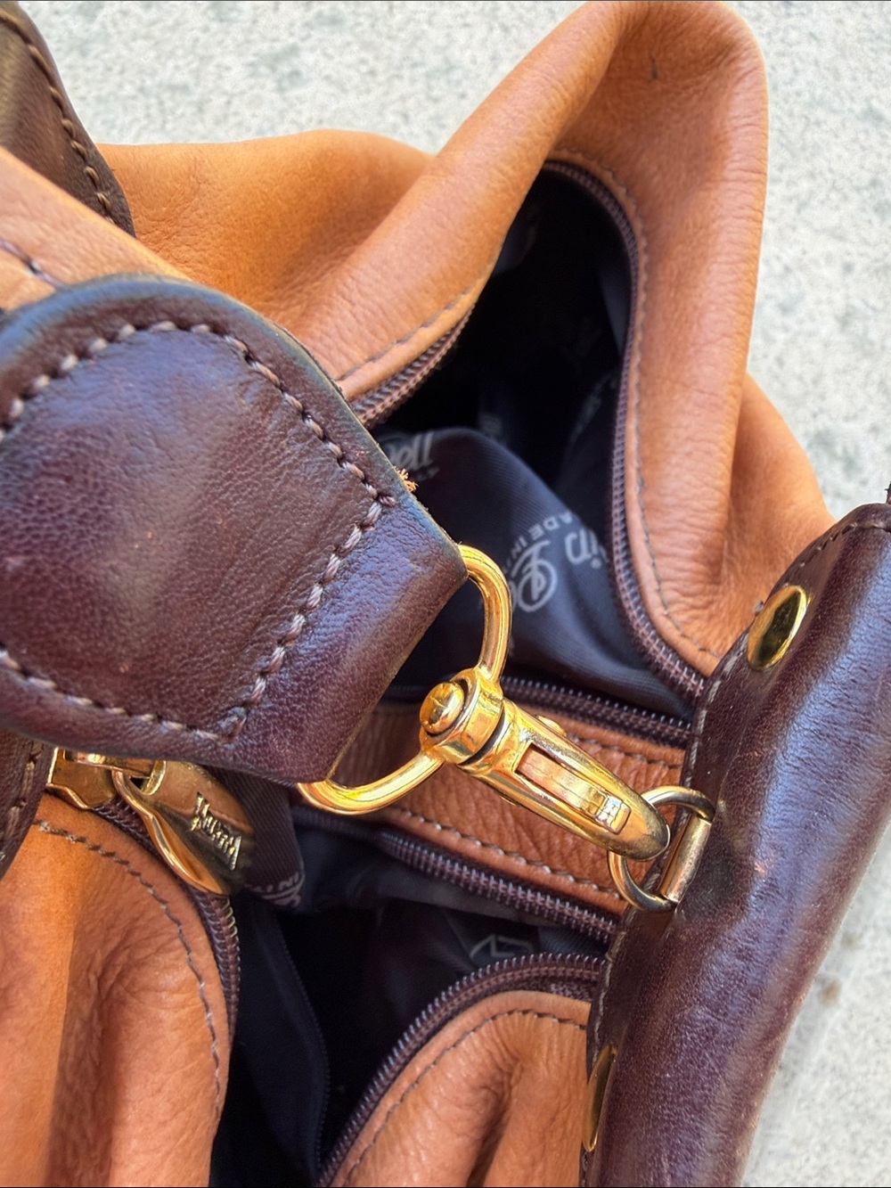 Valentina Cognac Tan & Brown Leather Two Tone Backpack Purse - Picture 7 of 12